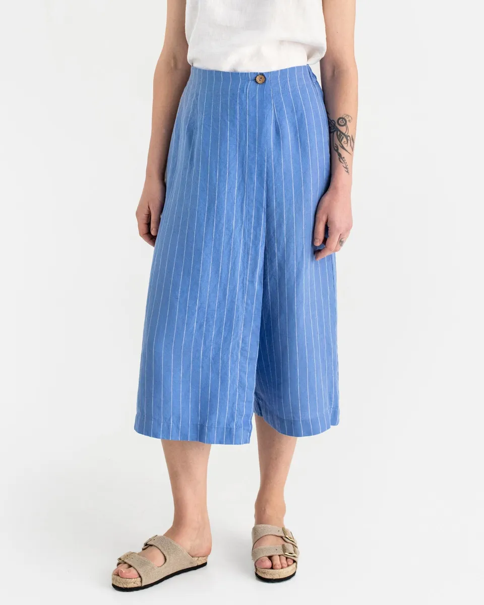 Linen culotte pants BUSAN in Blue stripes 2
