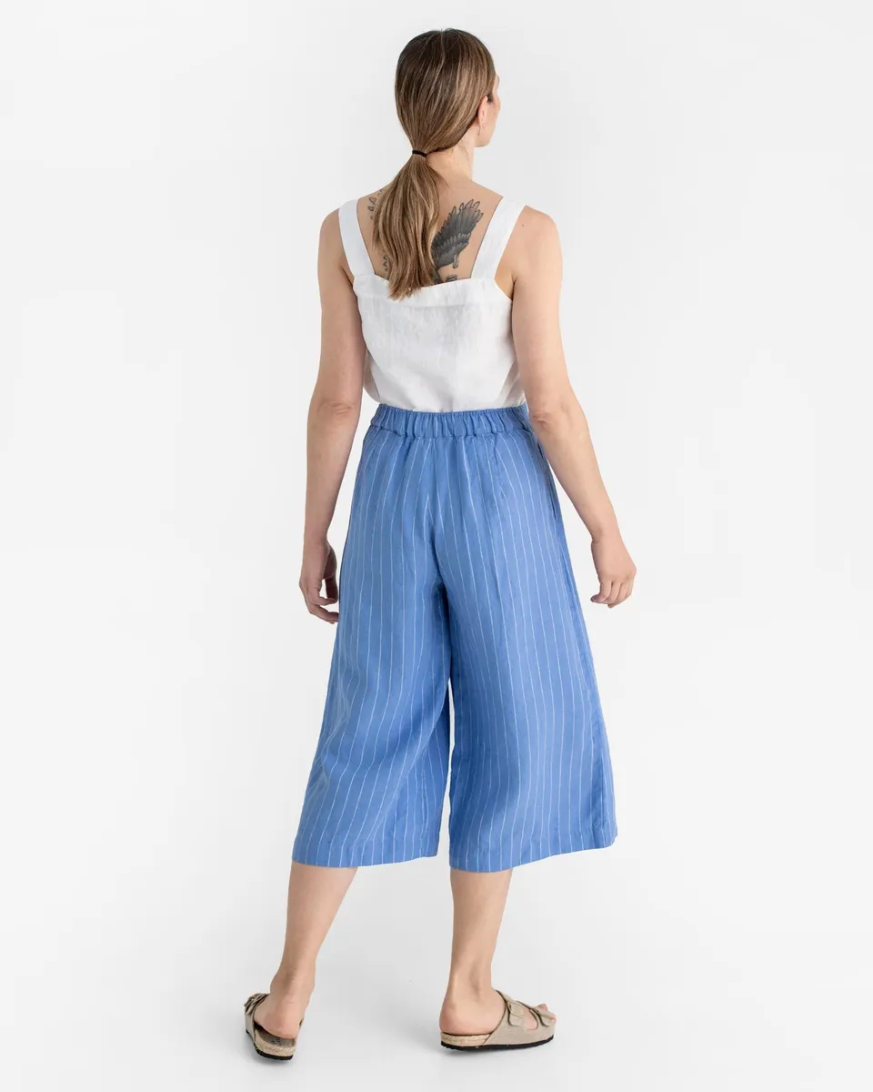 Linen culotte pants BUSAN in Blue stripes 3