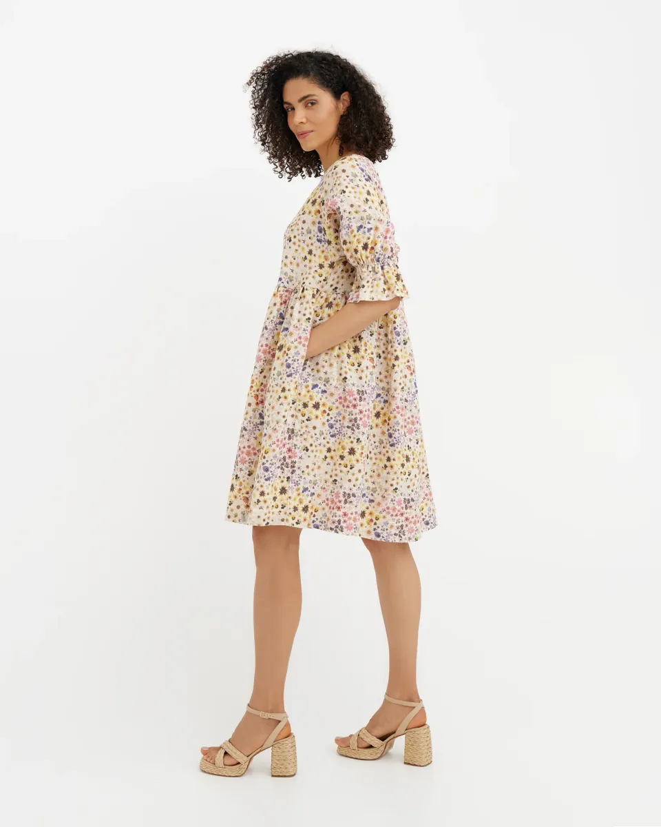Linen dress NERJA in Bloom pop print 2