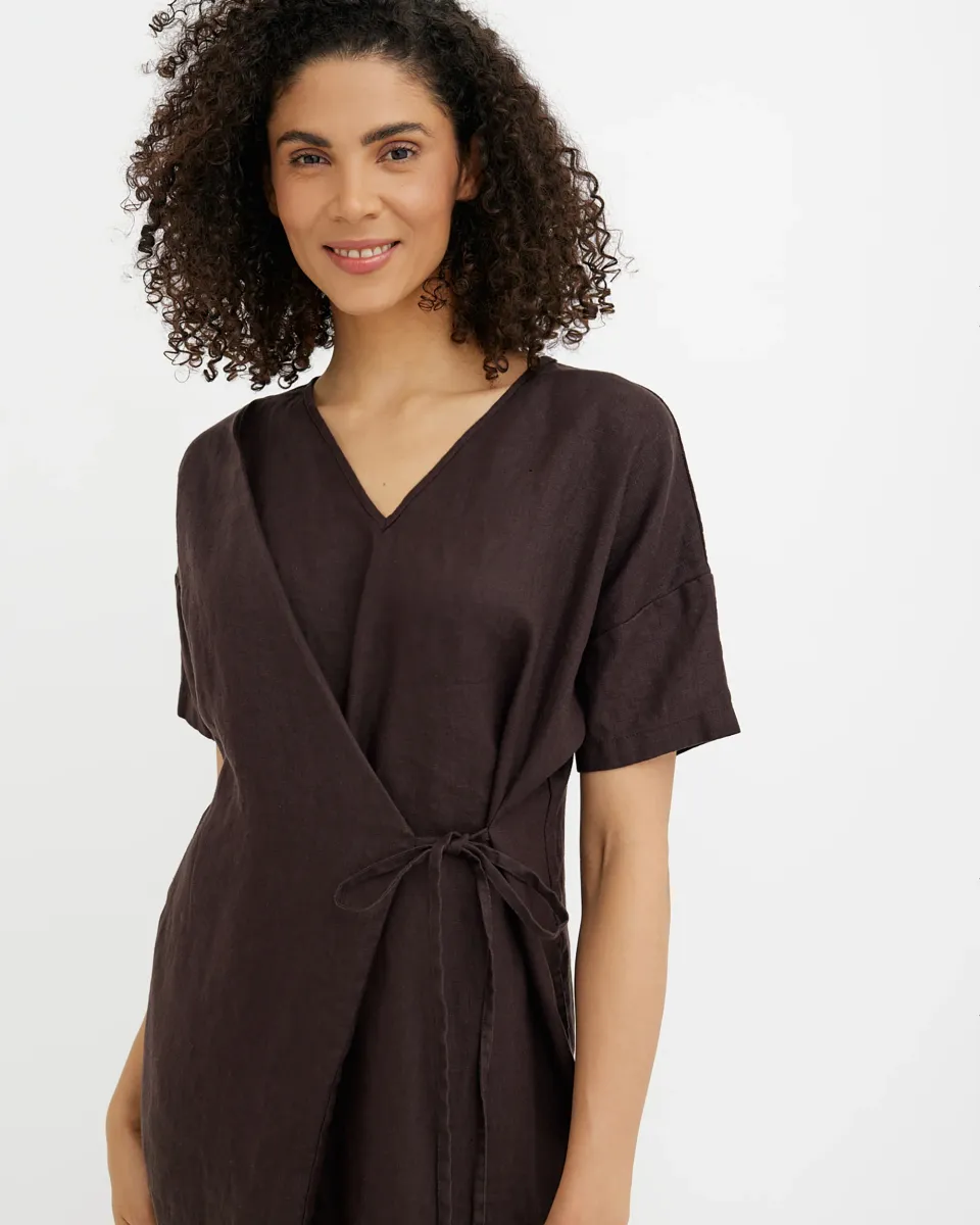 Linen dress PORTOFINO in Espresso brown 3