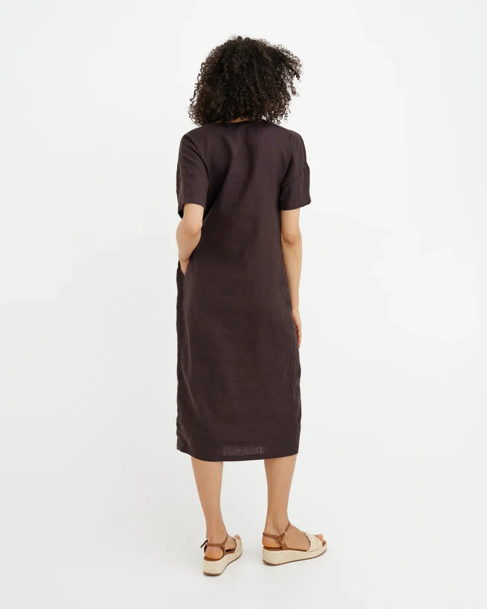 Linen dress PORTOFINO in Espresso brown 4