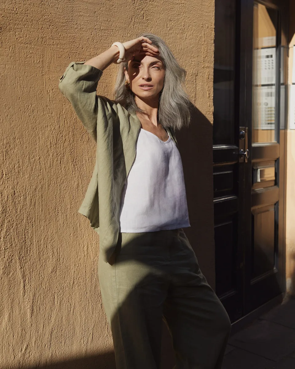 Linen kimono jacket BANOS in Sage 2