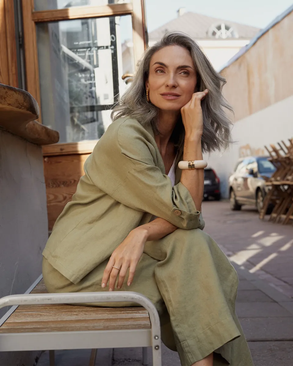 Linen kimono jacket BANOS in Sage 3