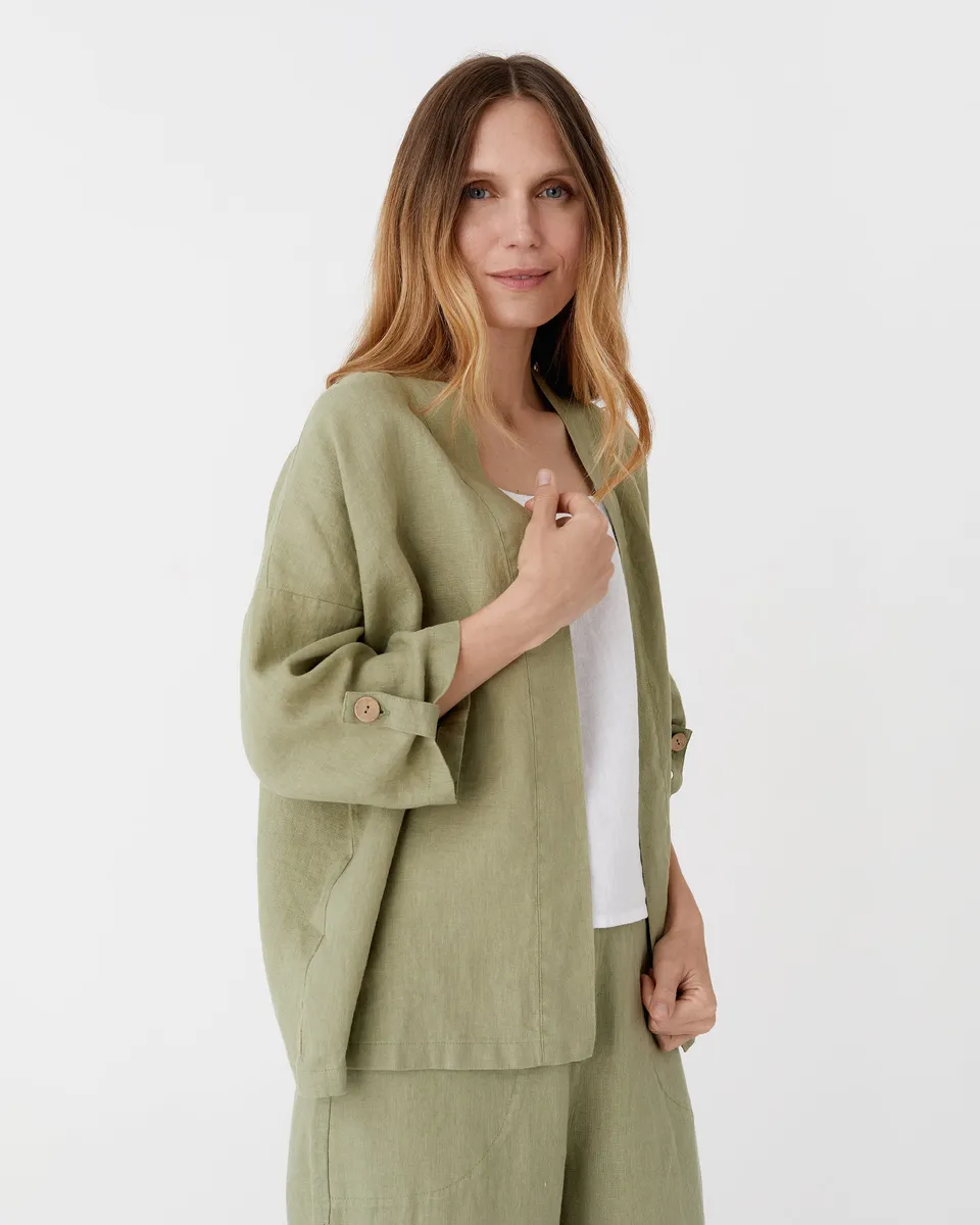 Linen kimono jacket BANOS in Sage 5