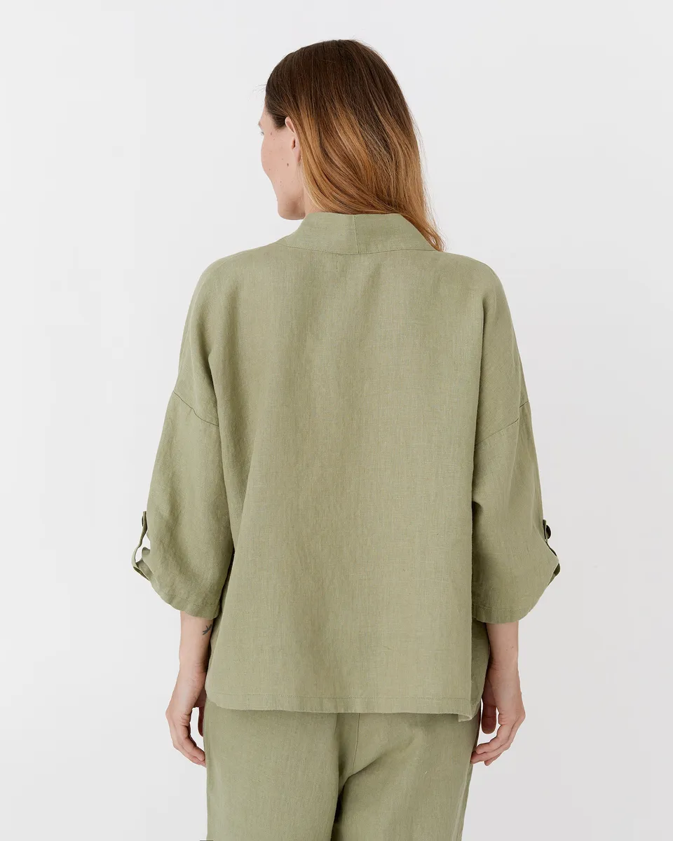 Linen kimono jacket BANOS in Sage 6