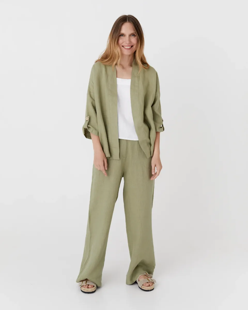 Linen kimono jacket BANOS in Sage 7