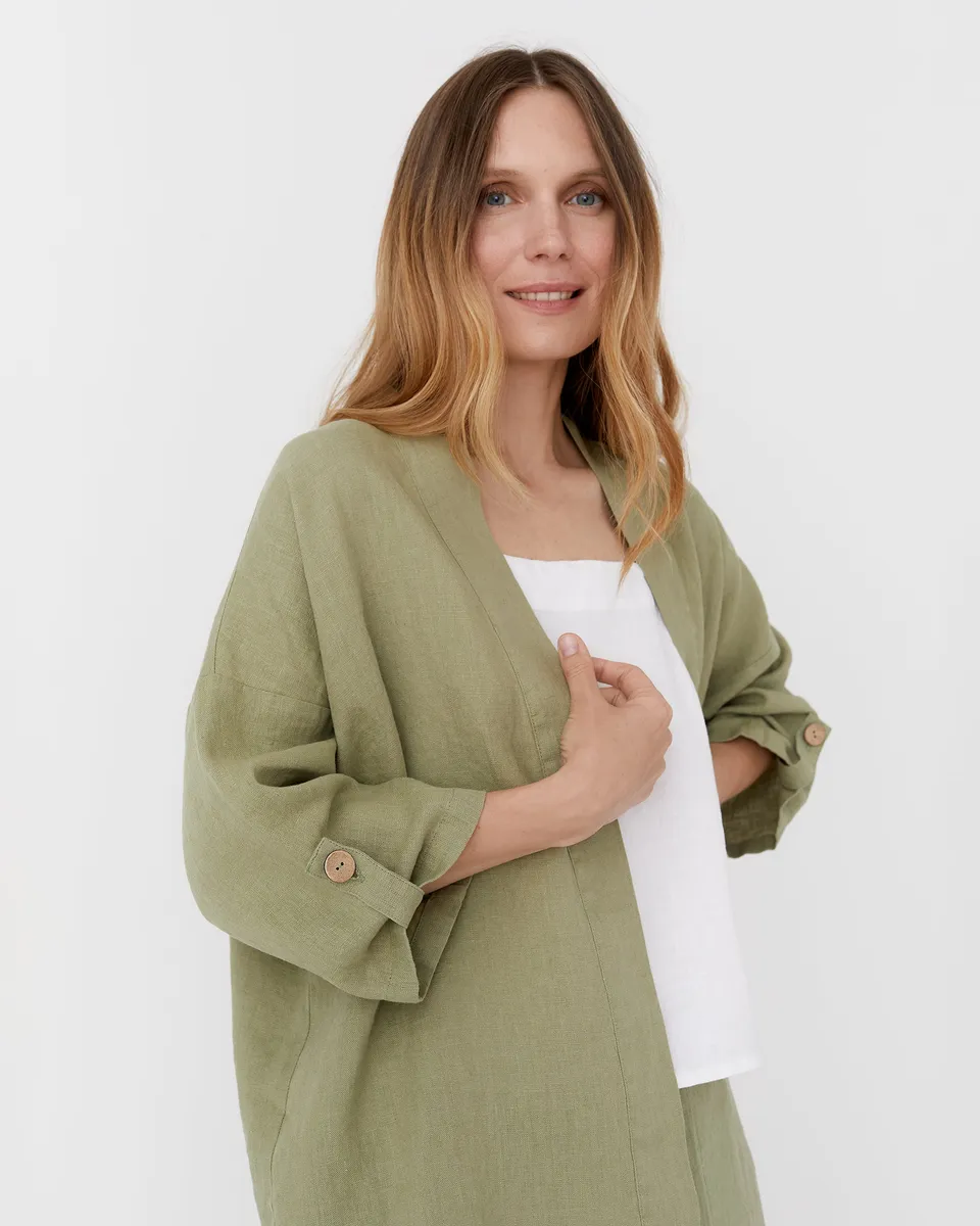 Linen kimono jacket BANOS in Sage 9