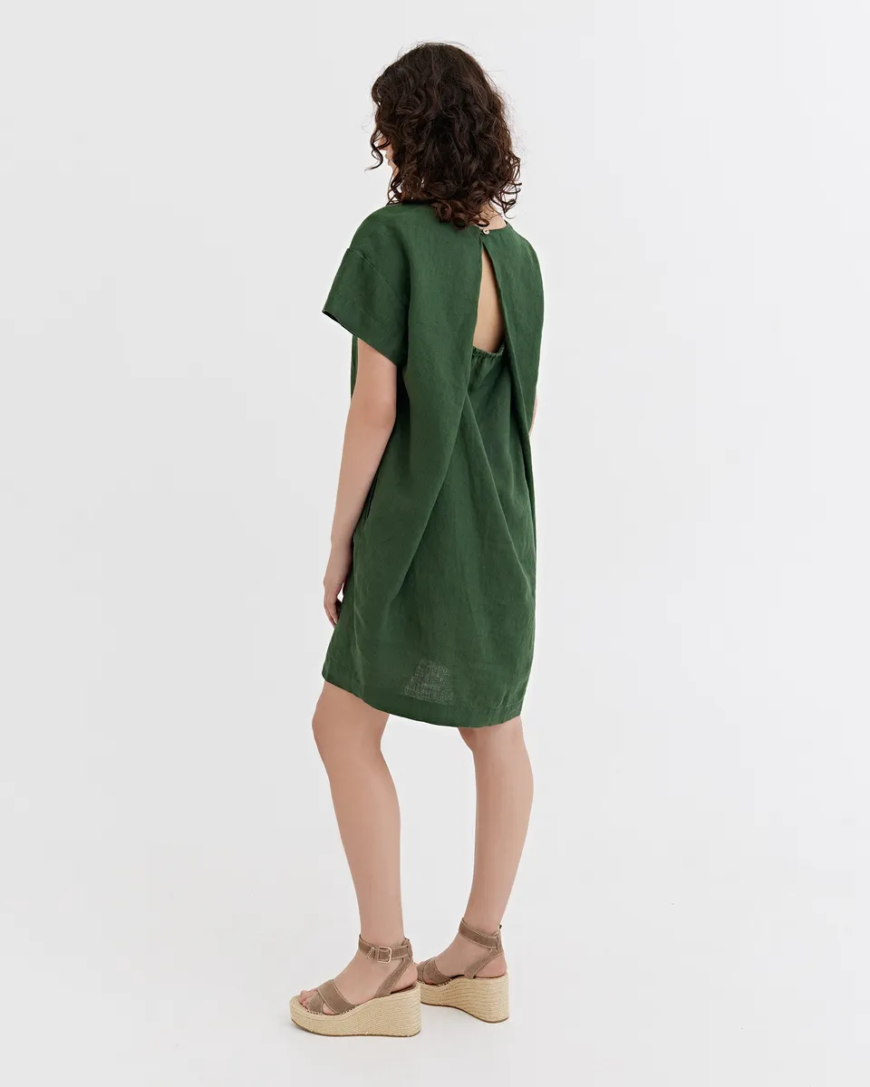 Linen mini dress SIWA in Deep green