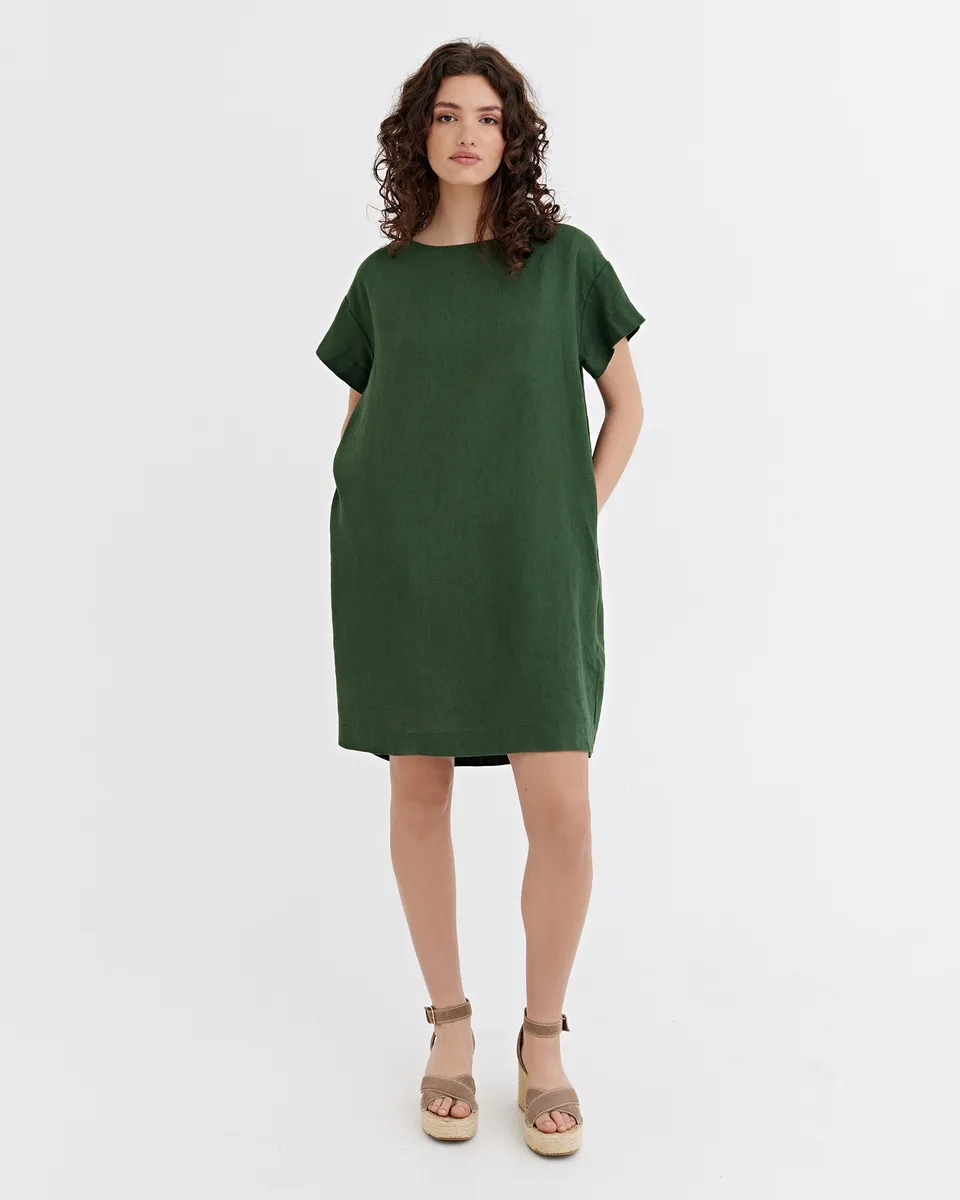 Linen mini dress SIWA in Deep green 2