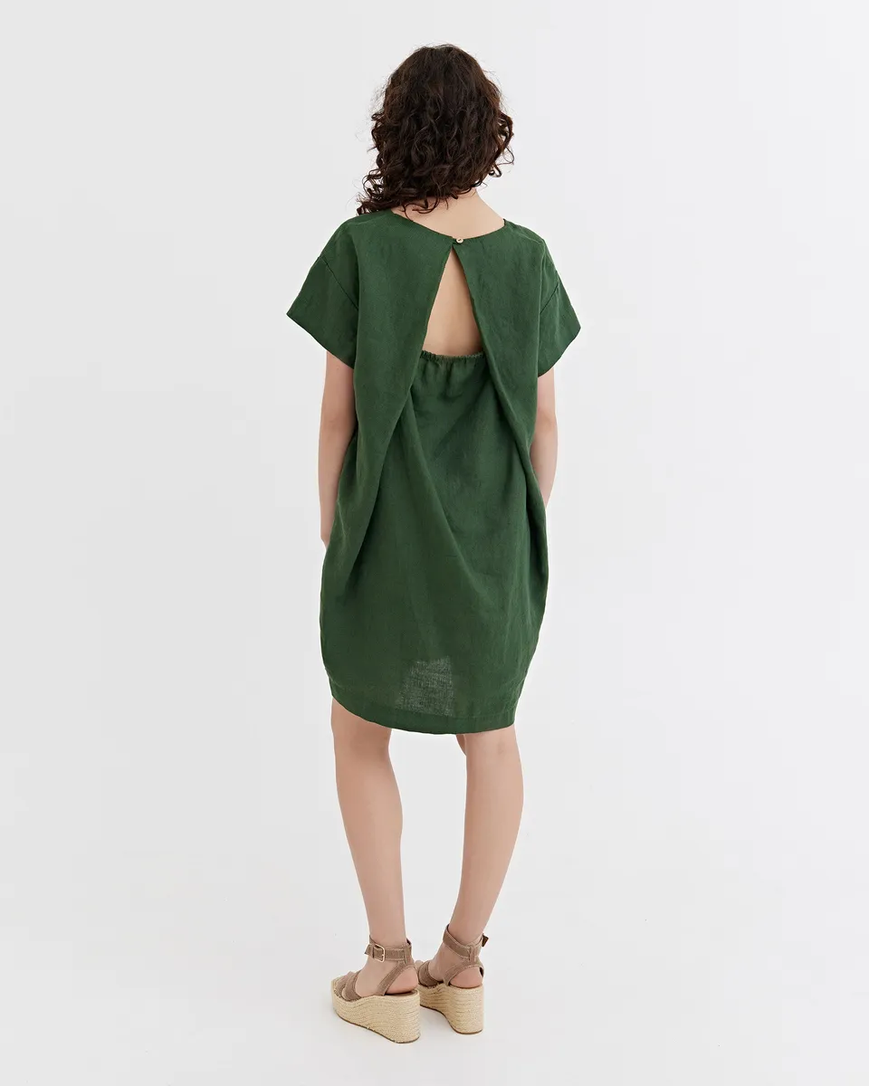 Linen mini dress SIWA in Deep green 3