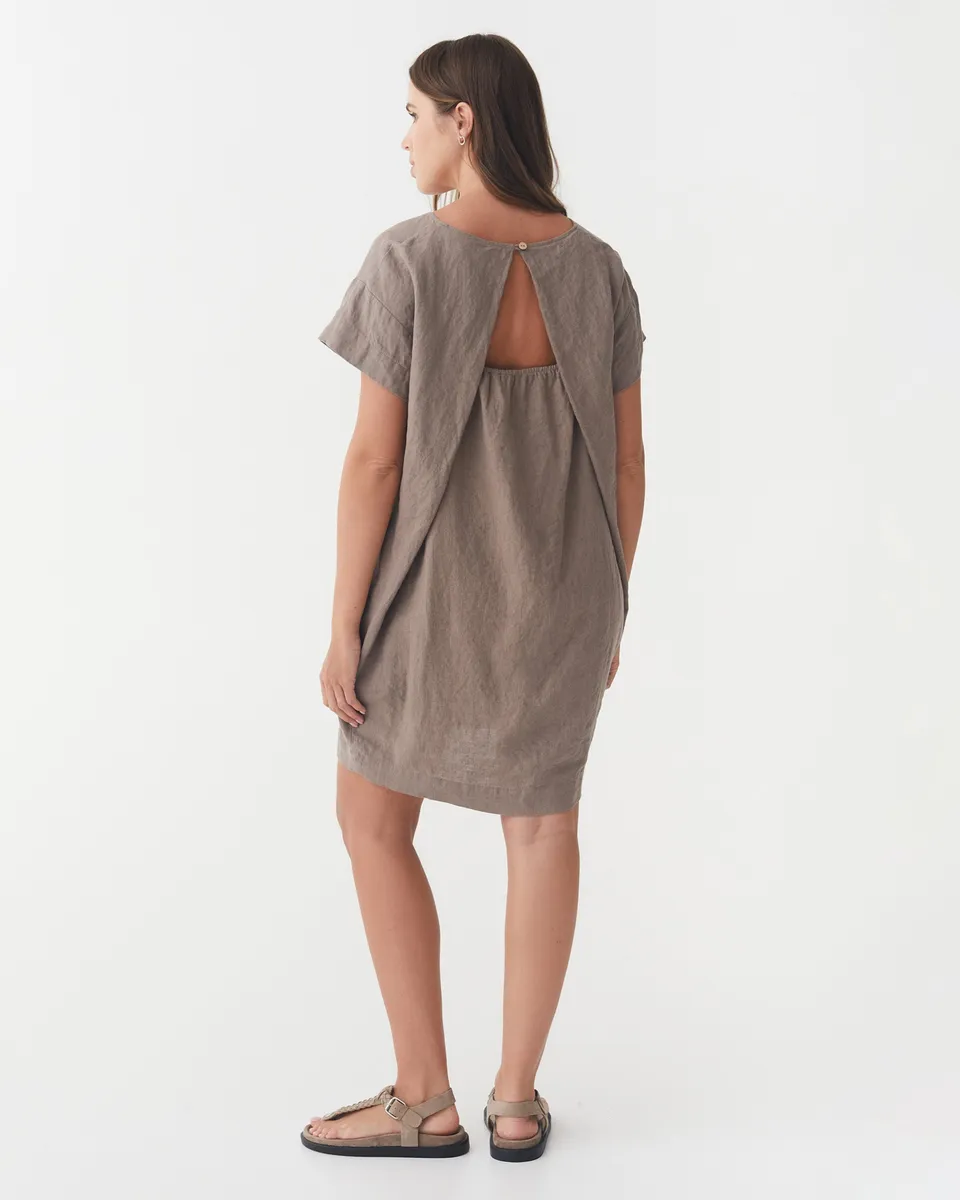 Linen mini dress SIWA in Deep taupe