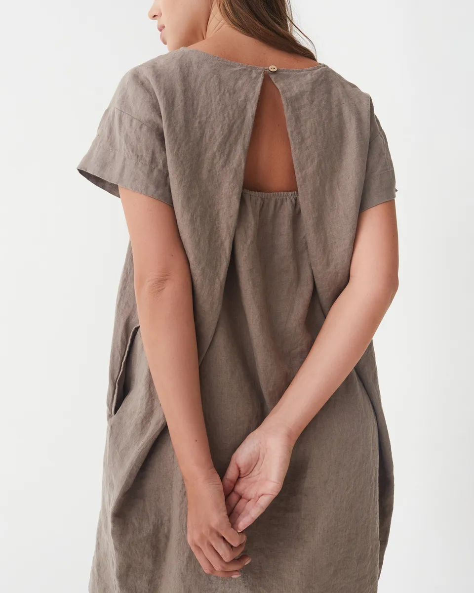 Linen mini dress SIWA in Deep taupe 2