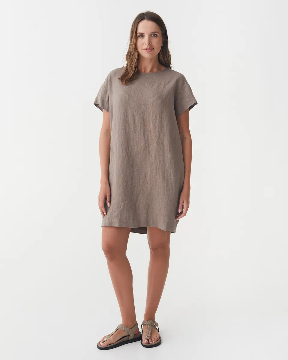 Linen mini dress SIWA in Deep taupe 3