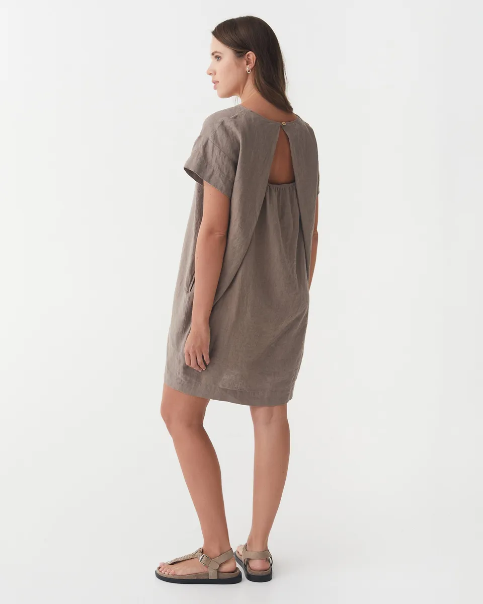 Linen mini dress SIWA in Deep taupe 4