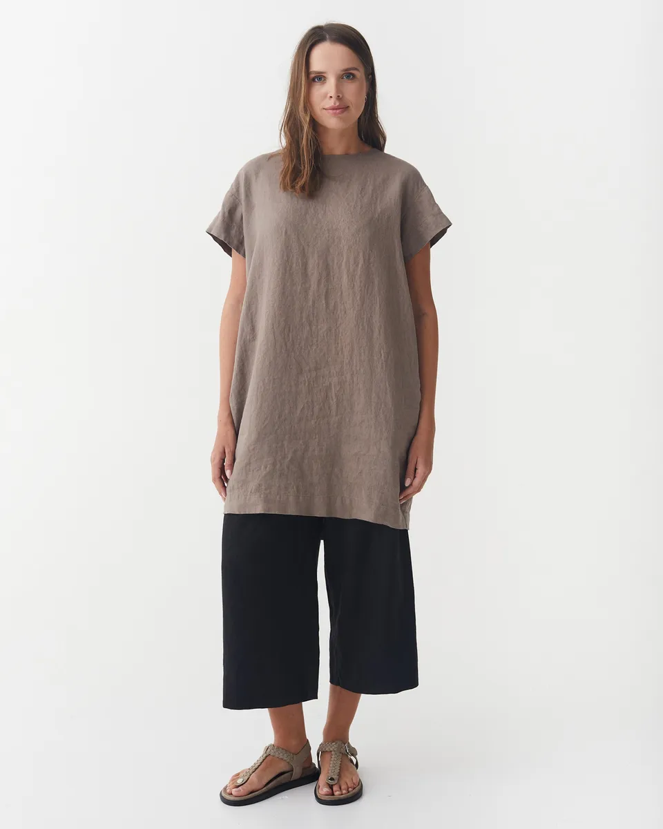 Linen mini dress SIWA in Deep taupe 5