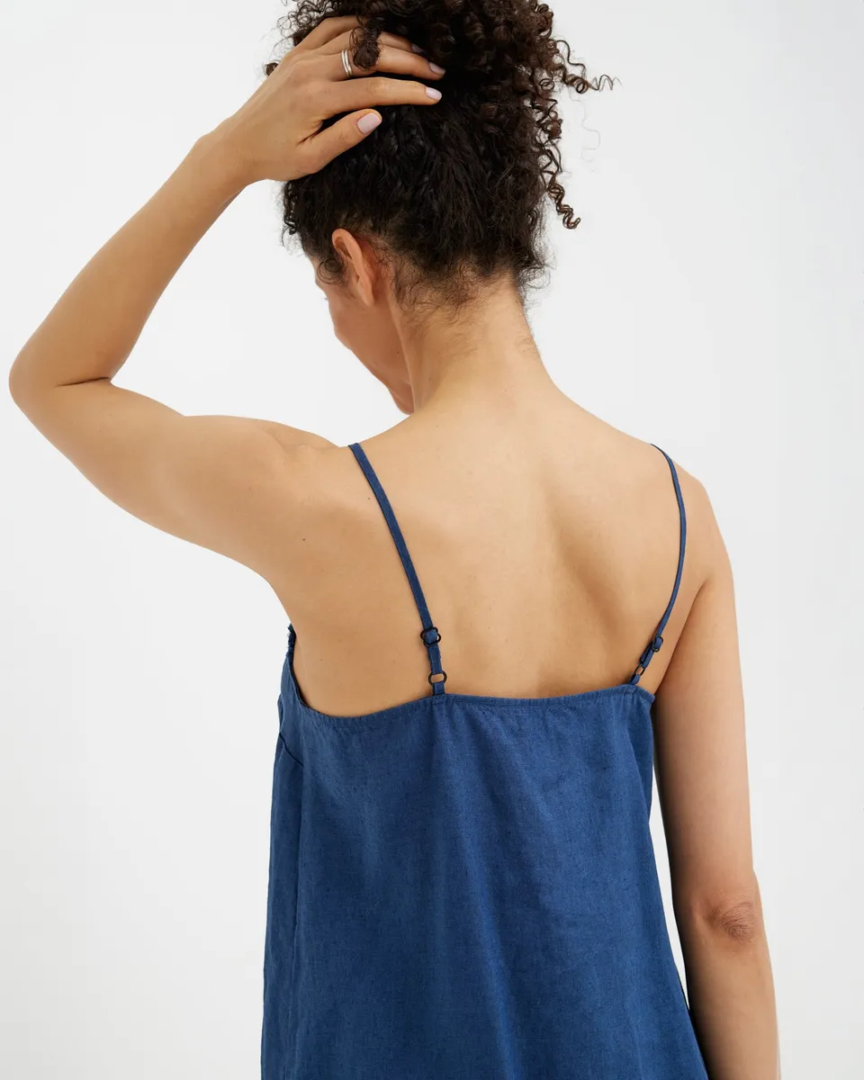 Linen pajama dress HARBOUR in Deep navy blue 3