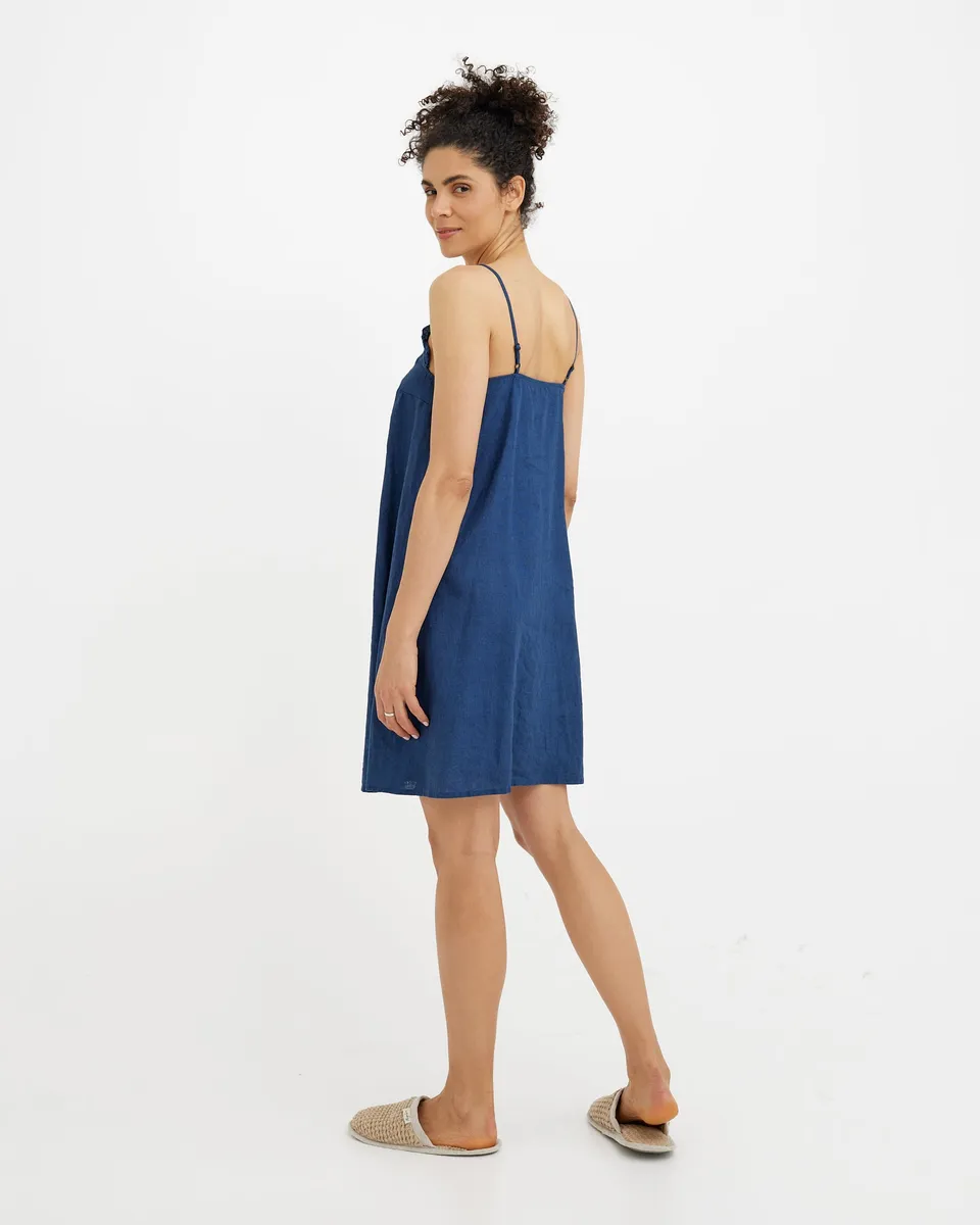 Linen pajama dress HARBOUR in Deep navy blue 4