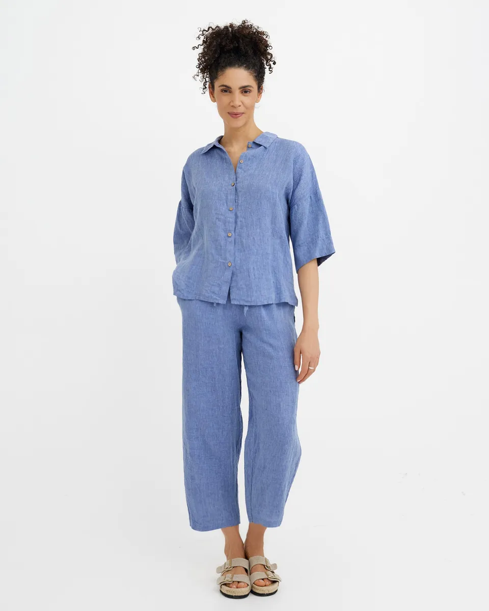 Linen pajama set AVEIRA in Denim chambray