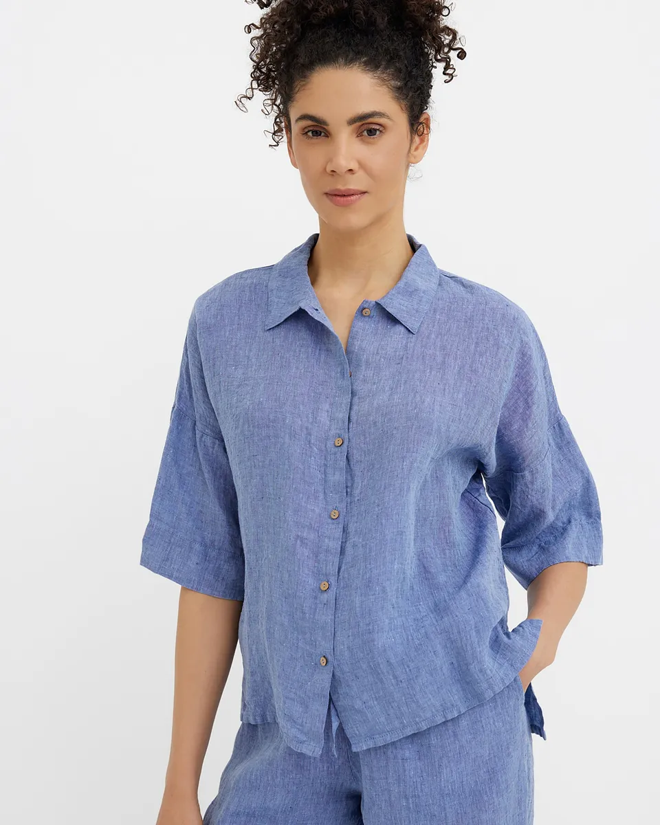 Linen pajama set AVEIRA in Denim chambray 2