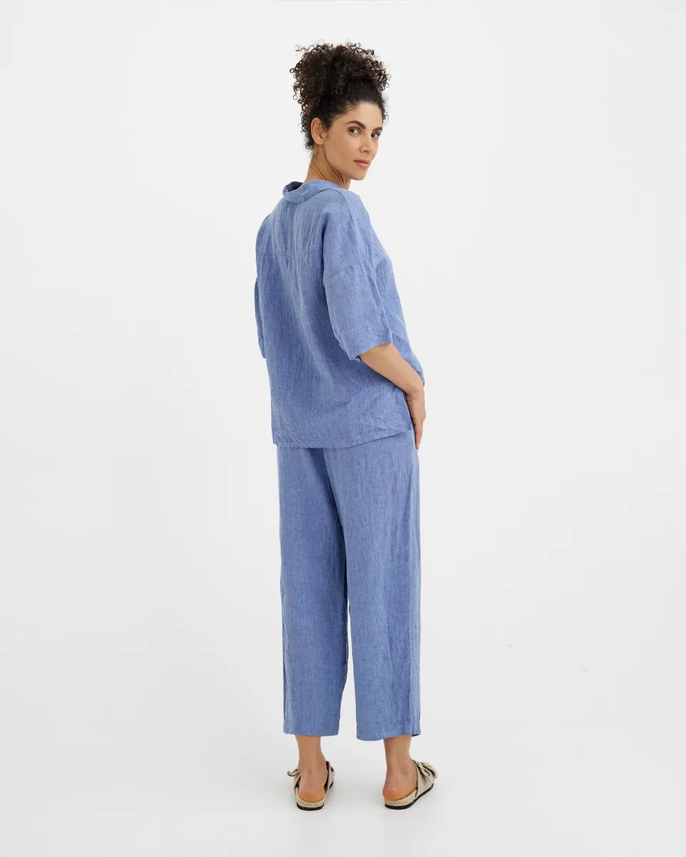 Linen pajama set AVEIRA in Denim chambray 5