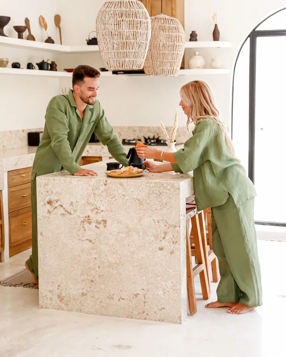 Linen pajama set AVEIRA in Forest green 2