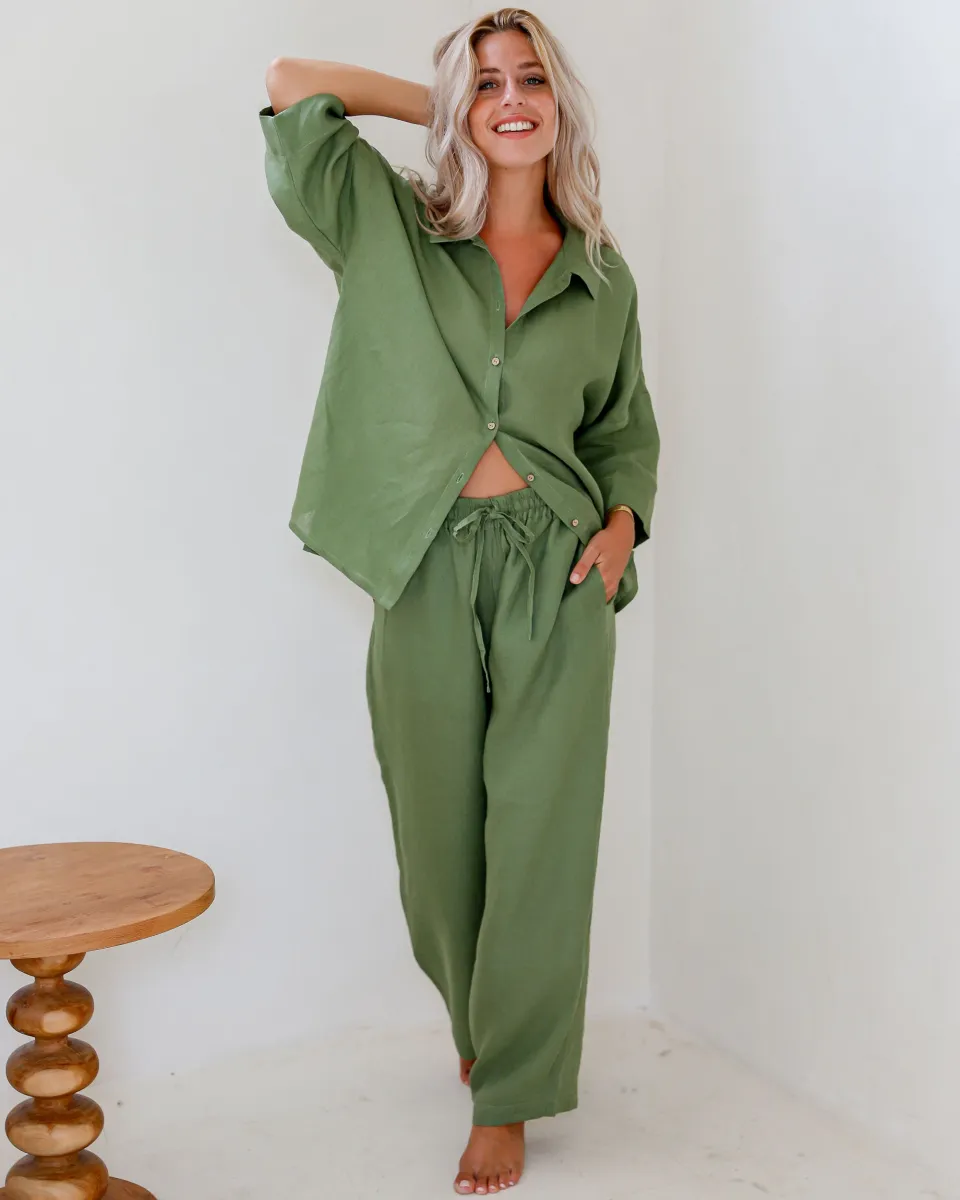 Linen pajama set AVEIRA in Forest green 3