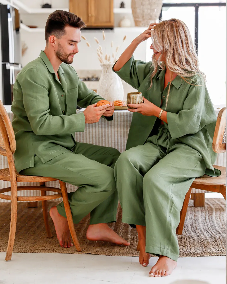 Linen pajama set AVEIRA in Forest green 4