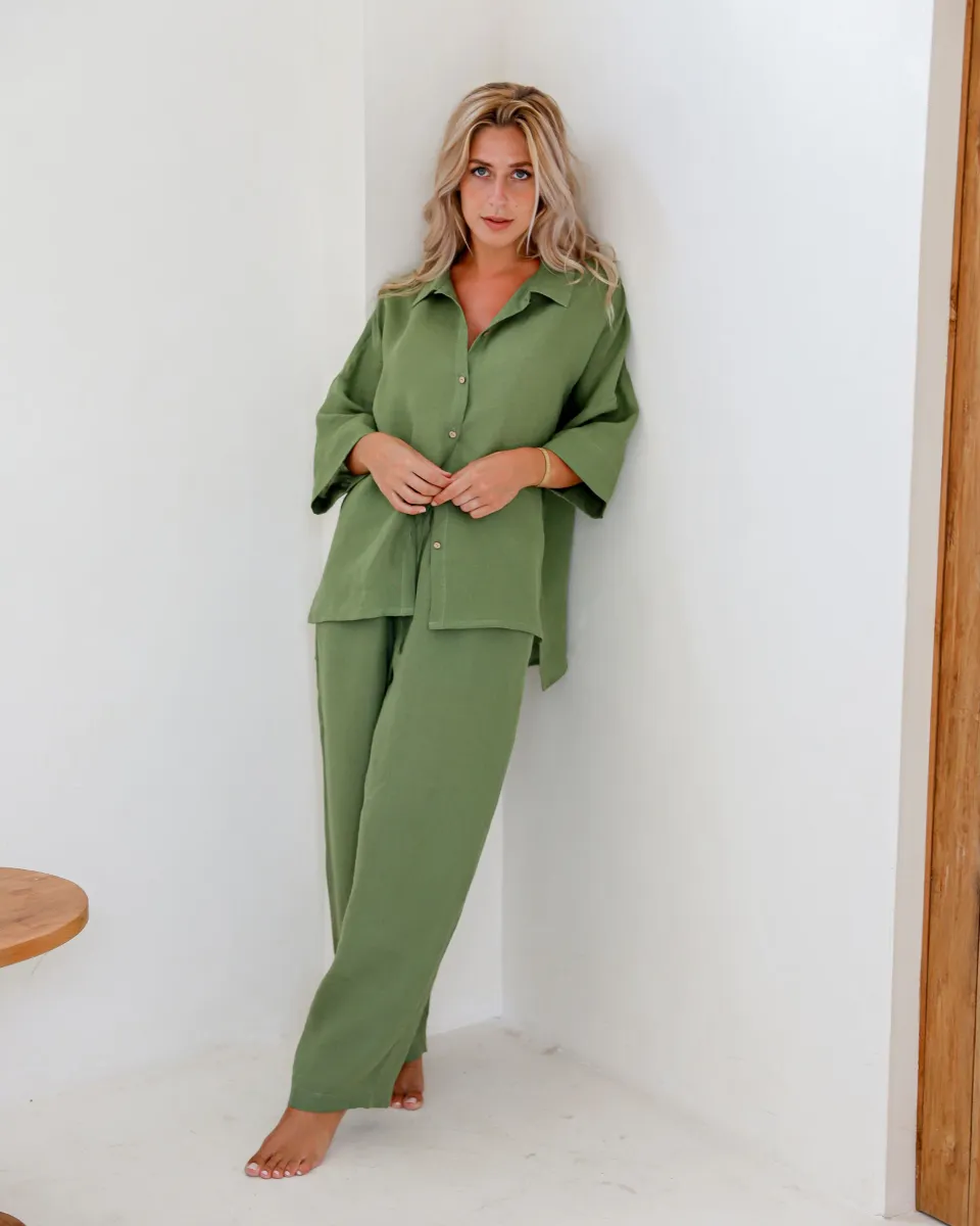 Linen pajama set AVEIRA in Forest green 6