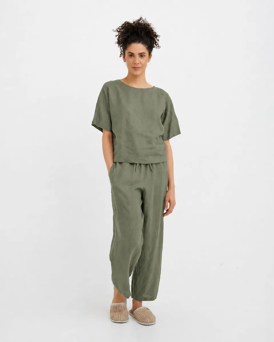 Linen pajama set SAVANNAH in Mist green