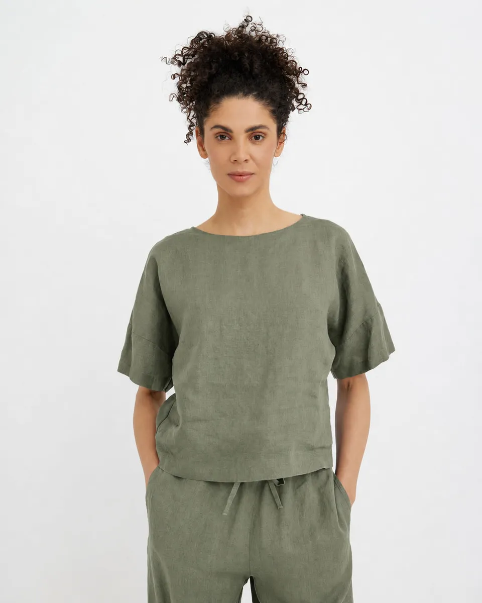 Linen pajama set SAVANNAH in Mist green 2