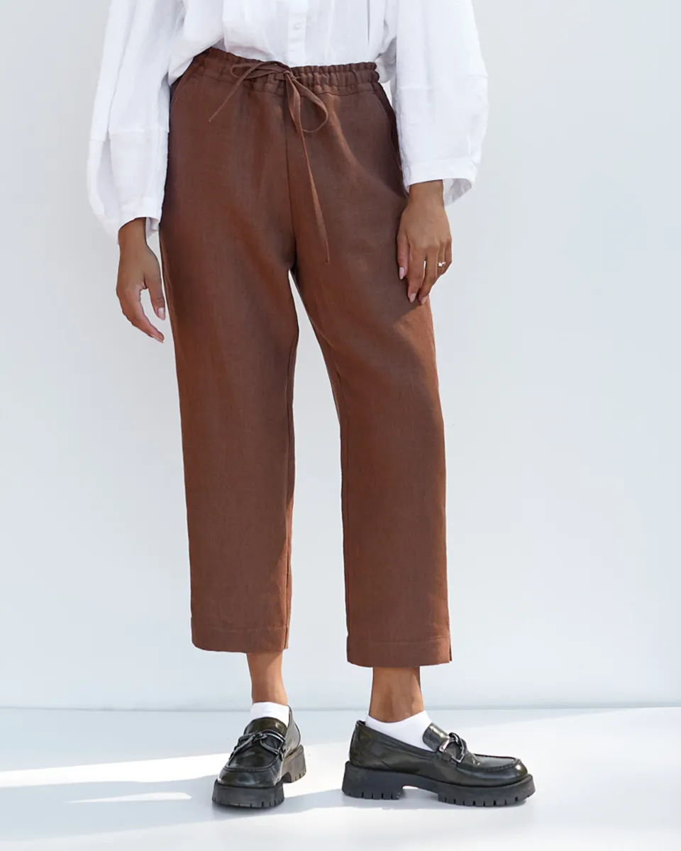 Linen pants FUJI in Cacao brown 2