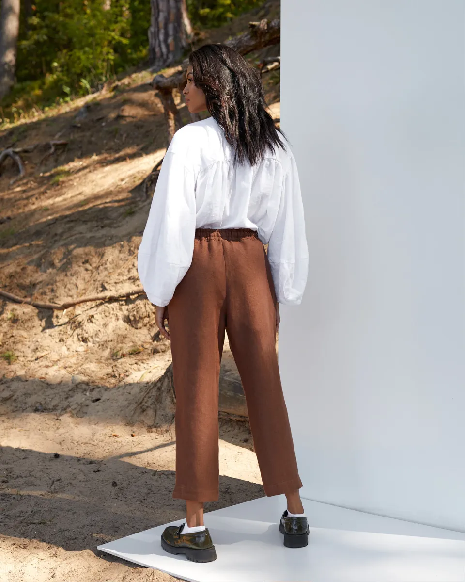 Linen pants FUJI in Cacao brown 3