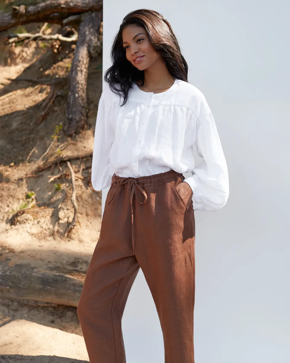 Linen pants FUJI in Cacao brown 5
