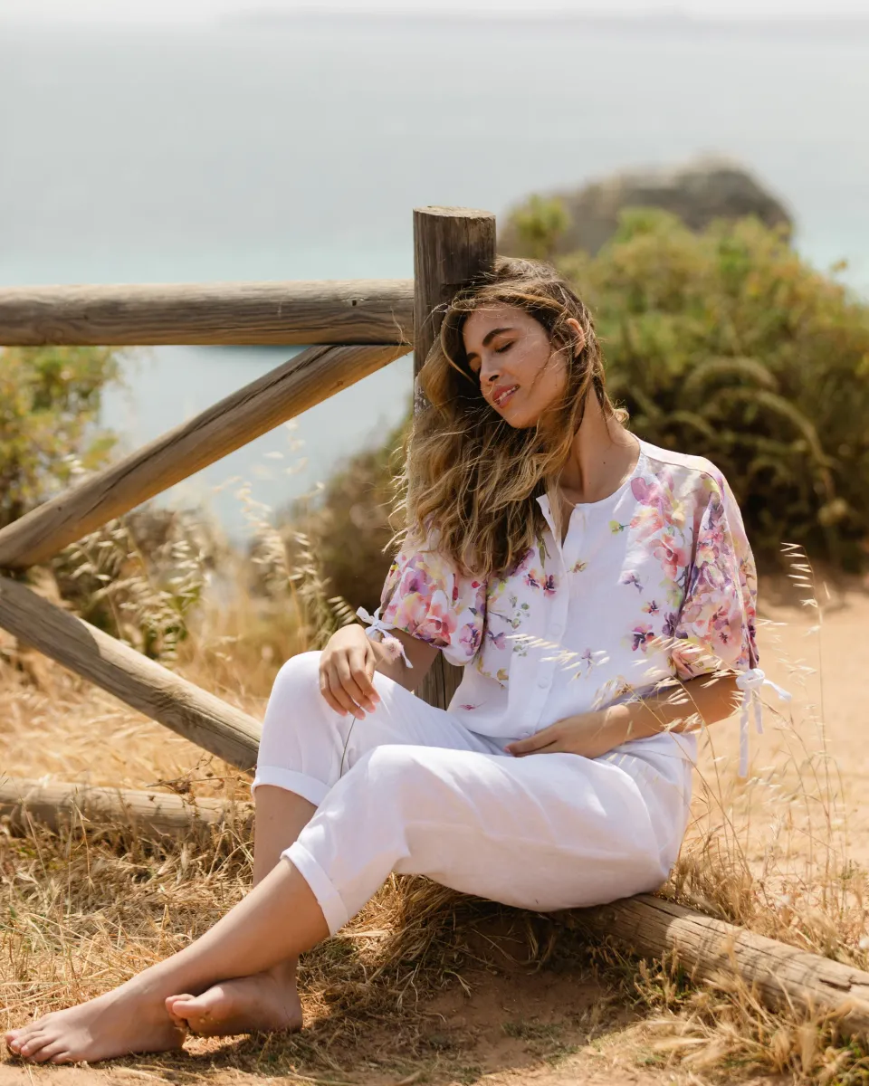 Linen Puff Sleeve Top GAYA in Blushing violet 9