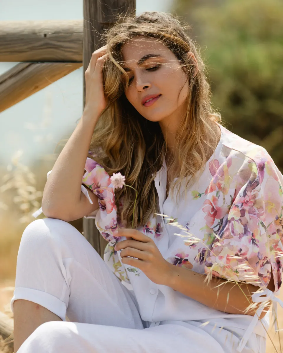 Linen Puff Sleeve Top GAYA in Blushing violet 10