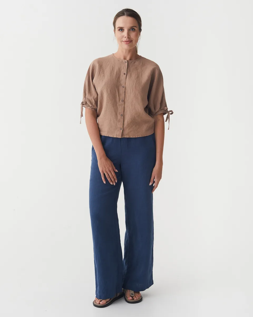 Linen Puff Sleeve Top GAYA in Pastel brown 2