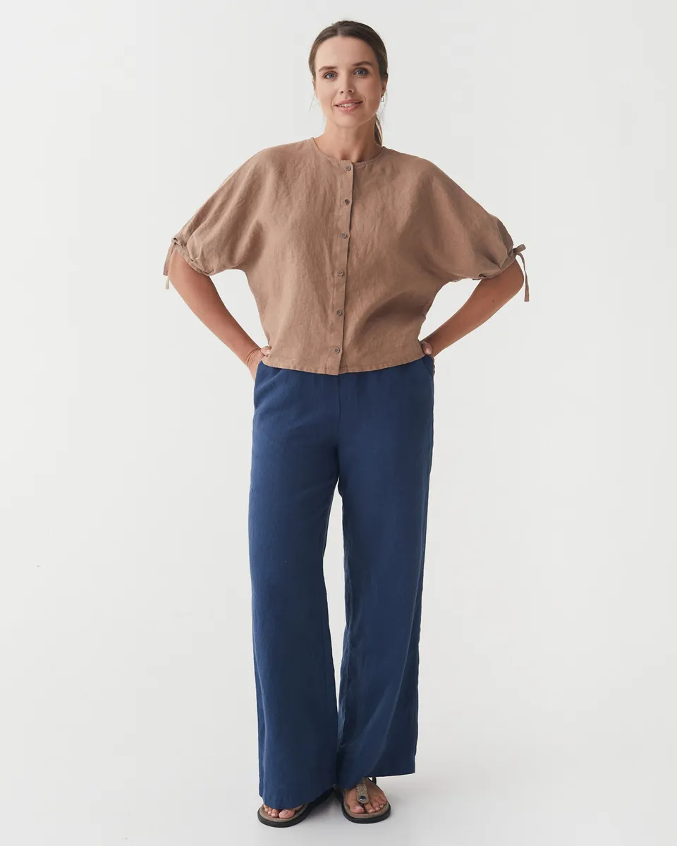 Linen Puff Sleeve Top GAYA in Pastel brown 3