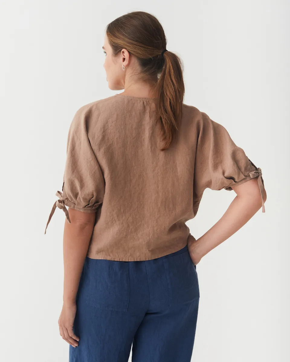 Linen Puff Sleeve Top GAYA in Pastel brown 4