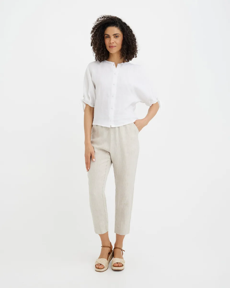 Linen Puff Sleeve Top GAYA in White 2