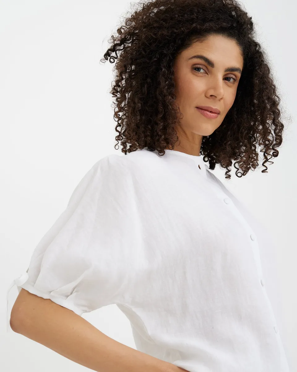 Linen Puff Sleeve Top GAYA in White 4