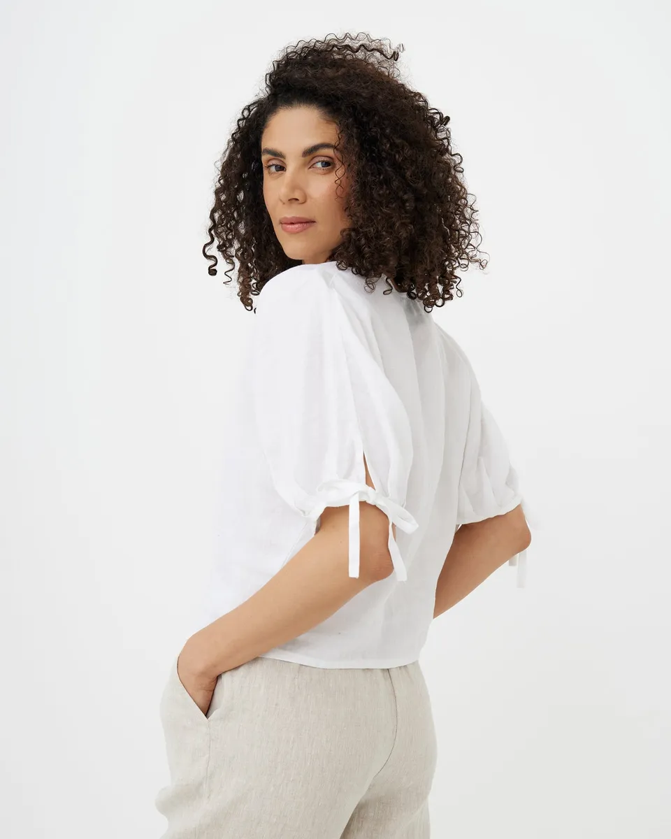 Linen Puff Sleeve Top GAYA in White 5