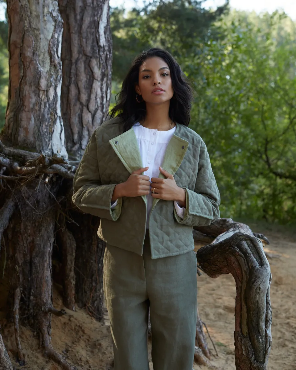 Linen quilted jacket BOSA in Dark Green 4