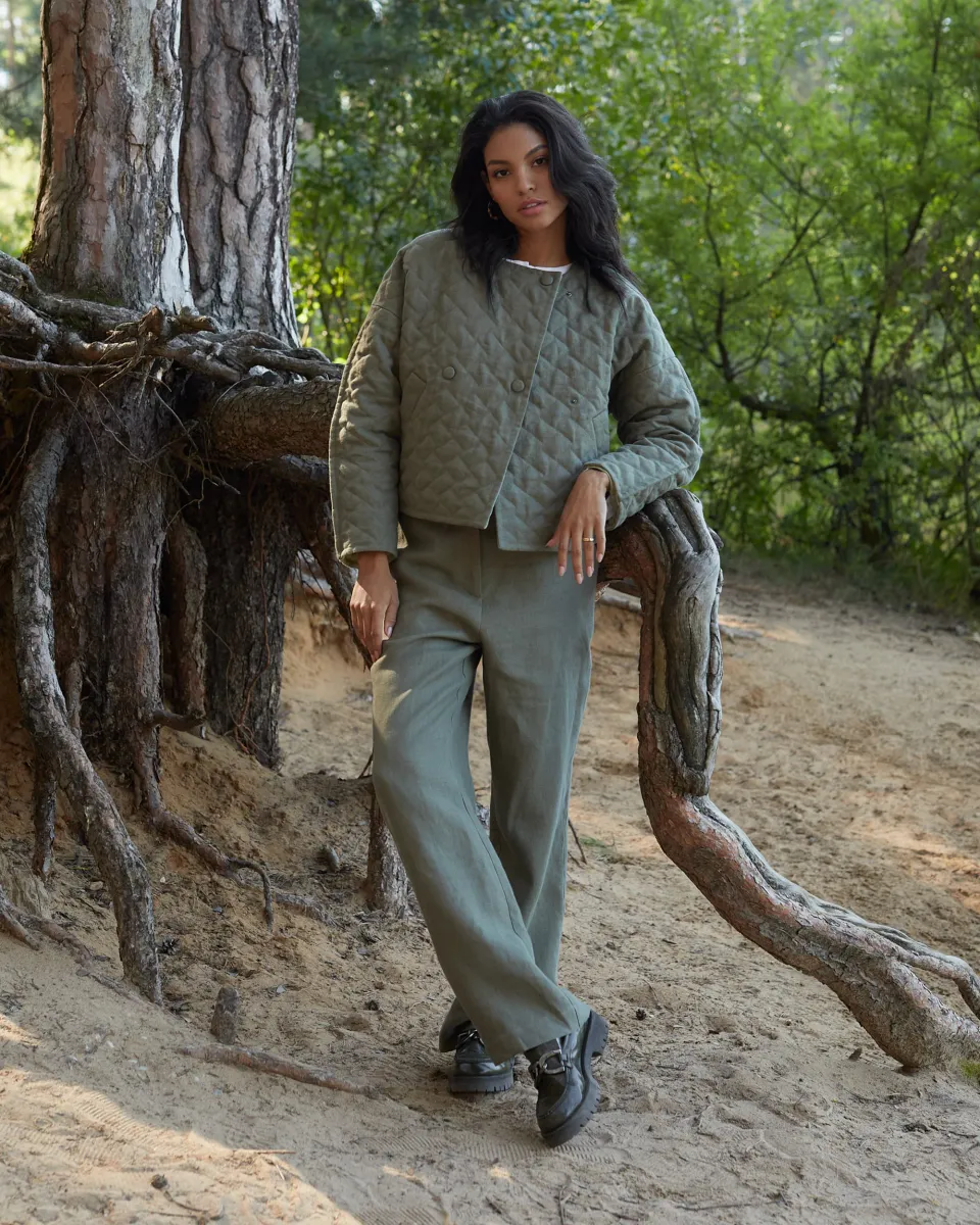 Linen quilted jacket BOSA in Dark Green 5