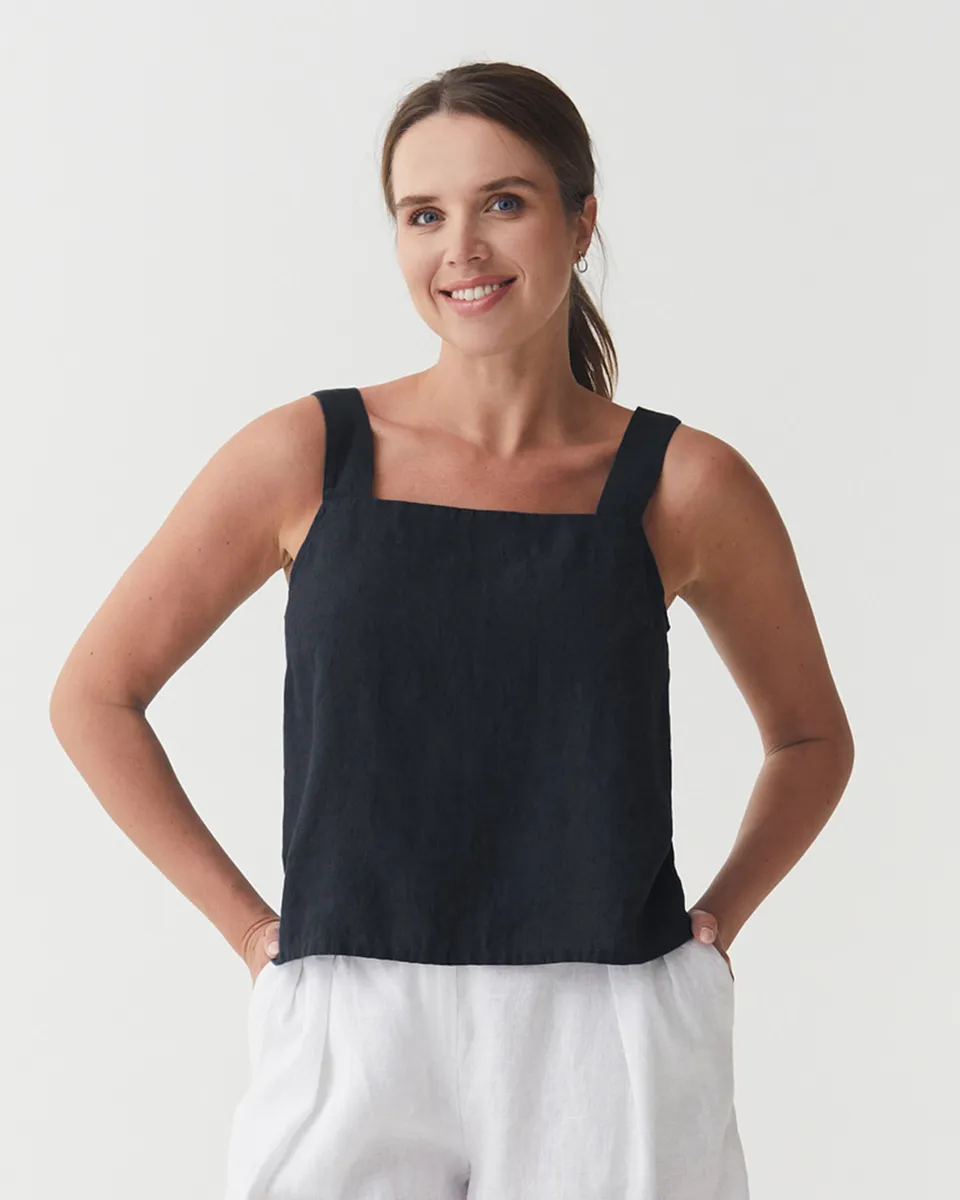 Linen tank top OLINDA in Black