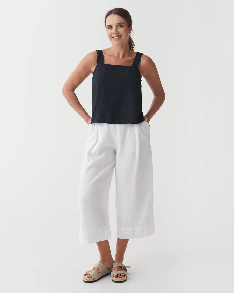 Linen tank top OLINDA in Black 2
