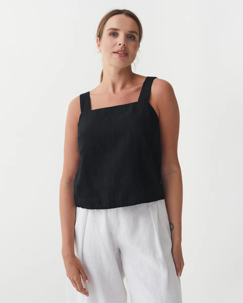 Linen tank top OLINDA in Black 3