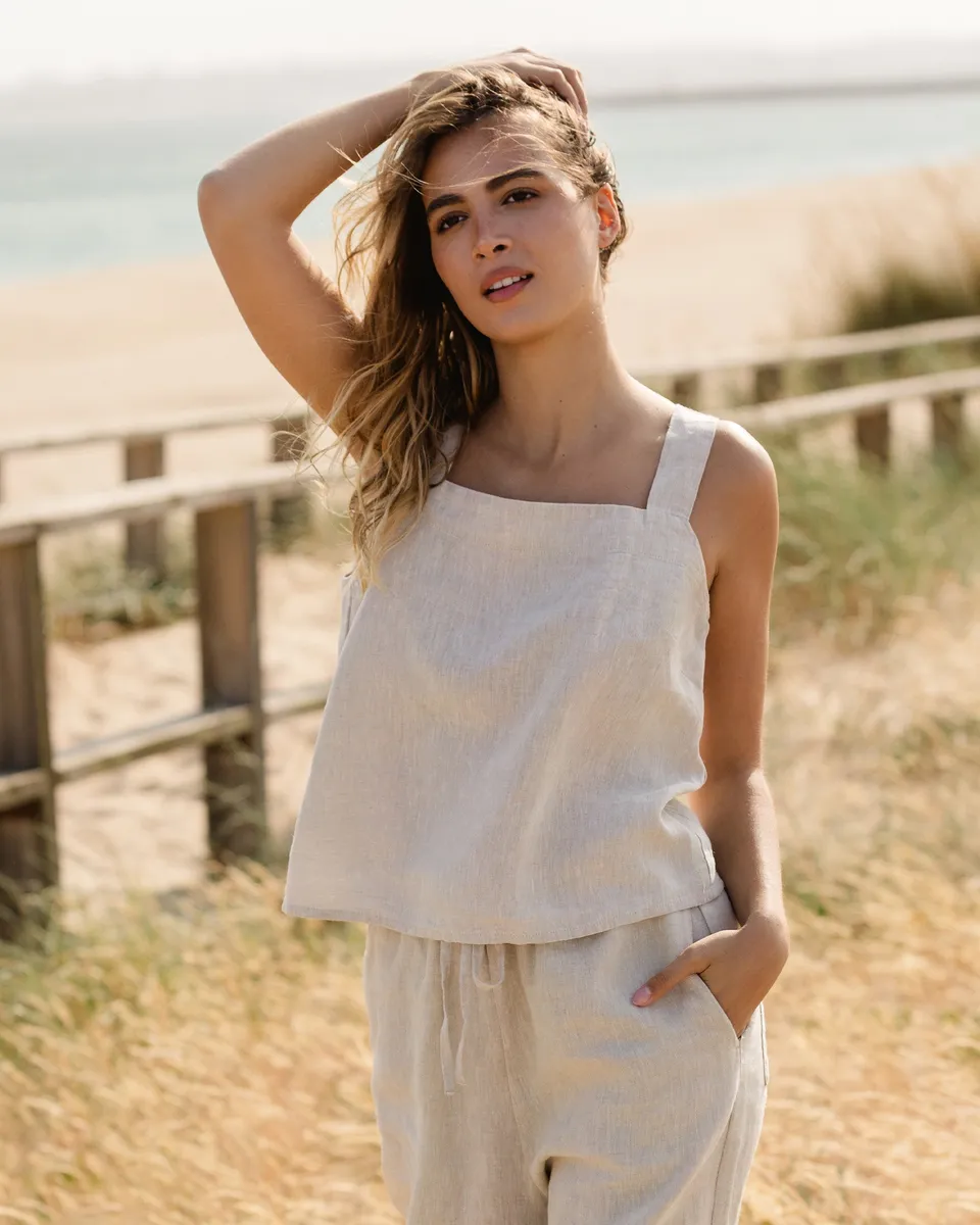 Linen tank top OLINDA in Natural melange