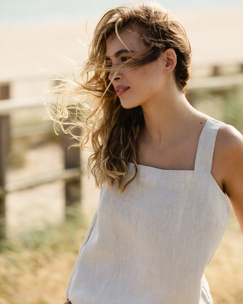 Linen tank top OLINDA in Natural melange 2