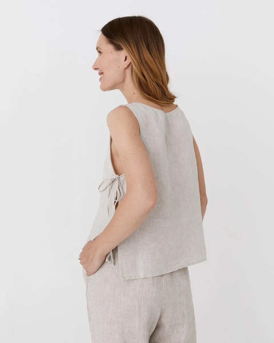 Linen top with ties LUCERNE in Natural melange 3