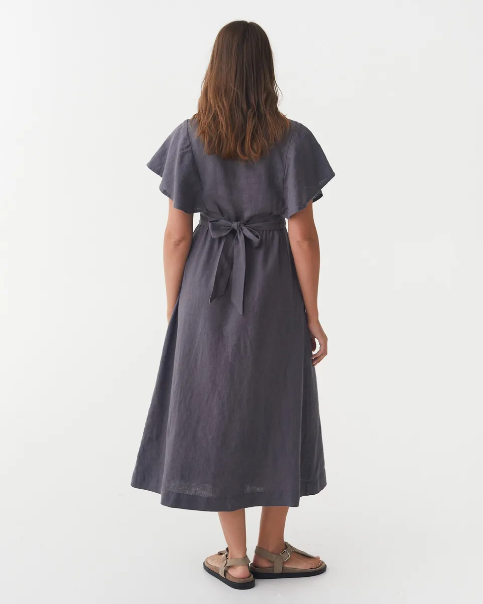 Linen wrap dress YOHO in Anthracite 2